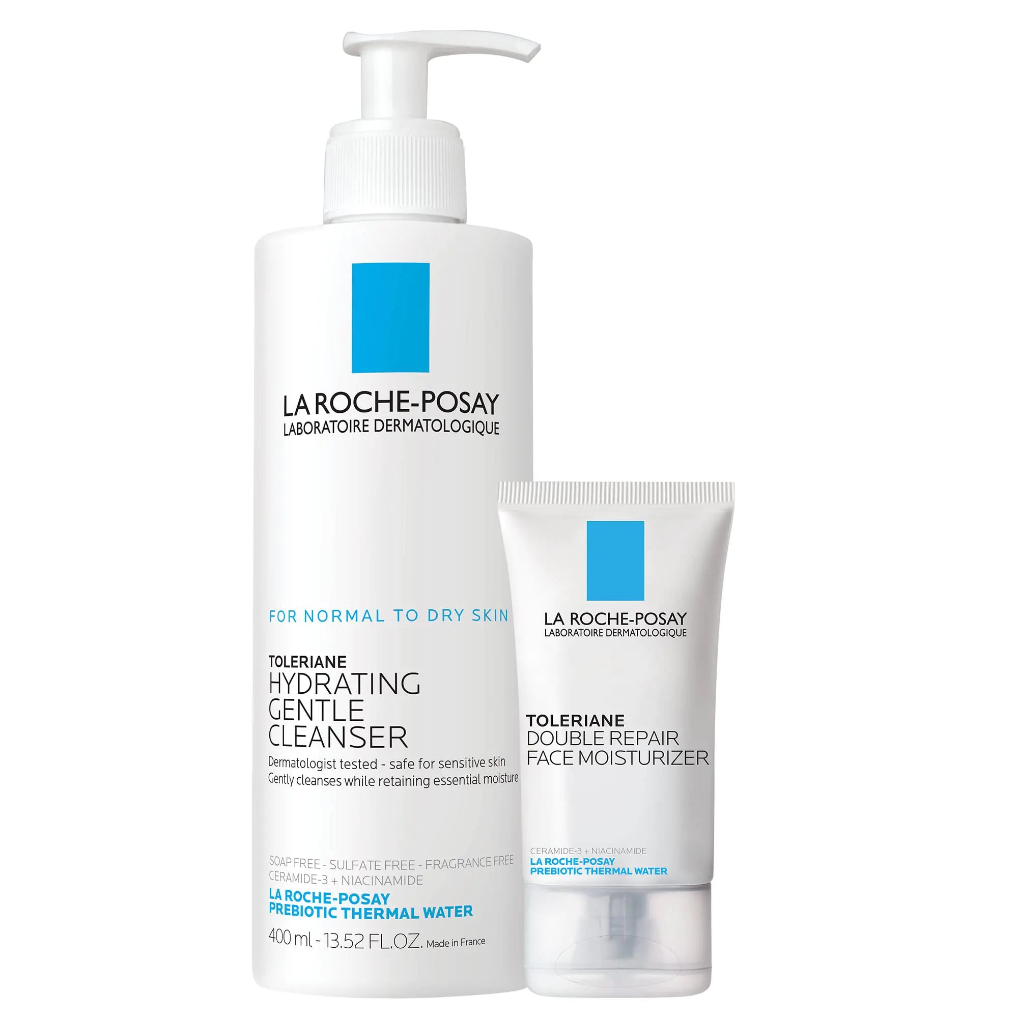 La Roche-Posay Toleraine Skin Care Set Double Repair Face Moisturizer 40ml & Hydrating Gentle Cleanser 400ml Oil Free Moisturizer & Face Wash Formulated with Niacinamide