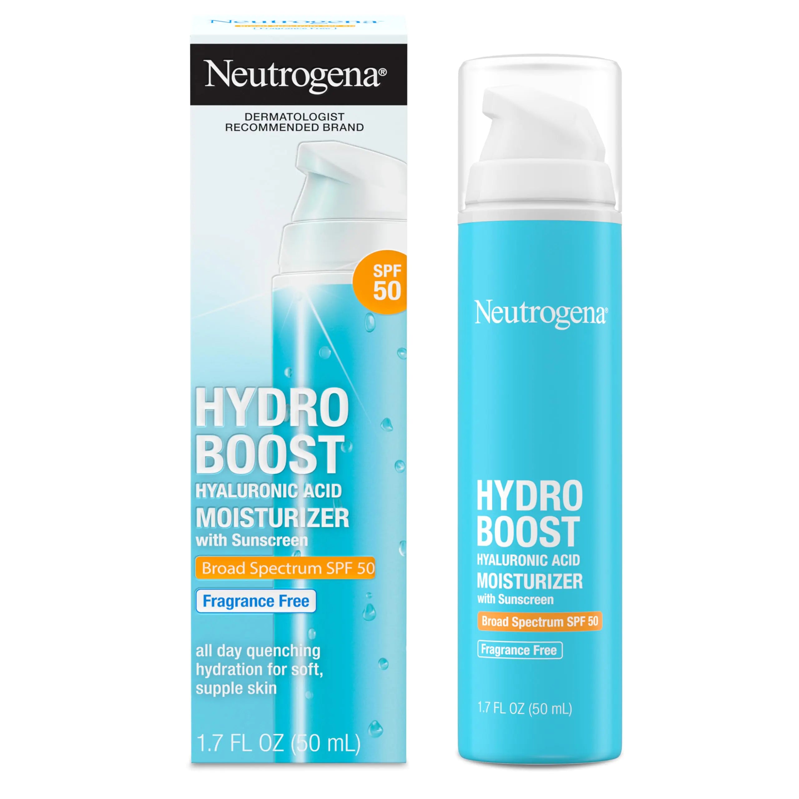 Neutrogena Hydro Boost Hyaluronic Acid Facial Moisturizer with Broad Spectrum SPF 50 Sunscreen Daily Water Gel Face Moisturizer to Hydrate & Soothe Dry Skin Fragrance-Free 1.7 fl. oz